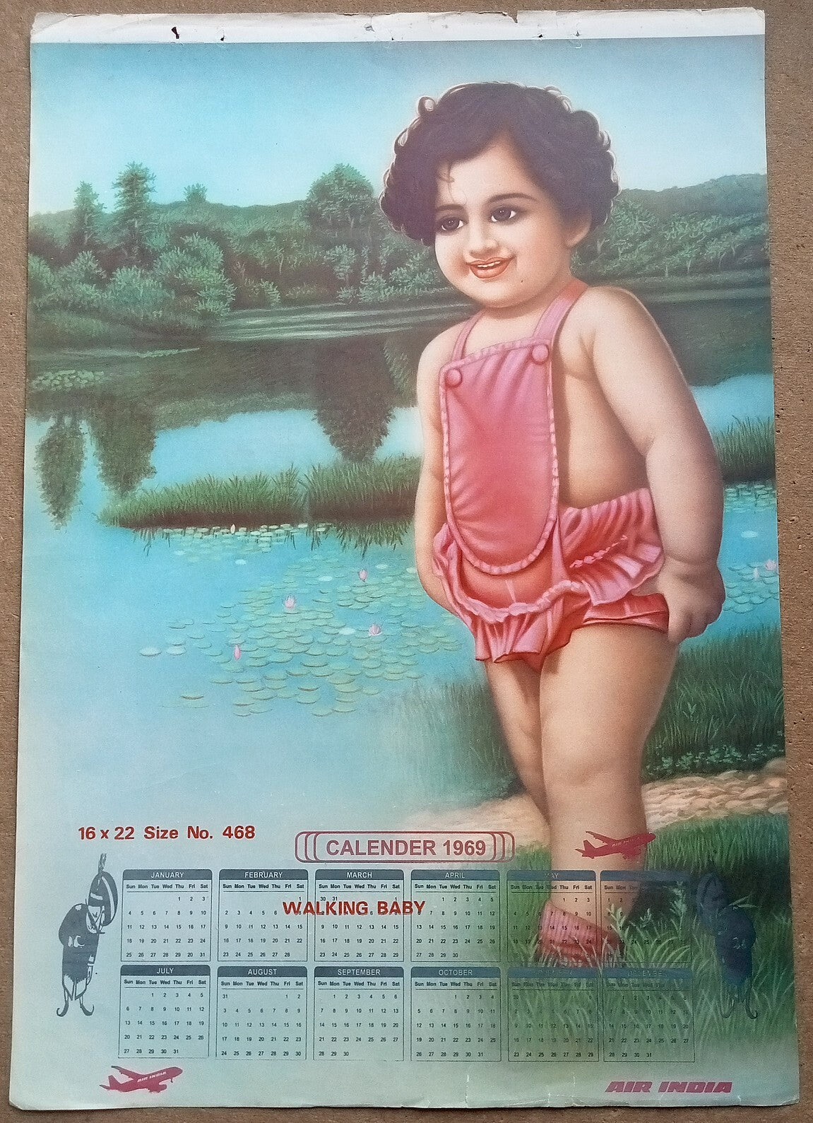 AIR INDIA 1969 poster calender 468 - WALKING BABY - R