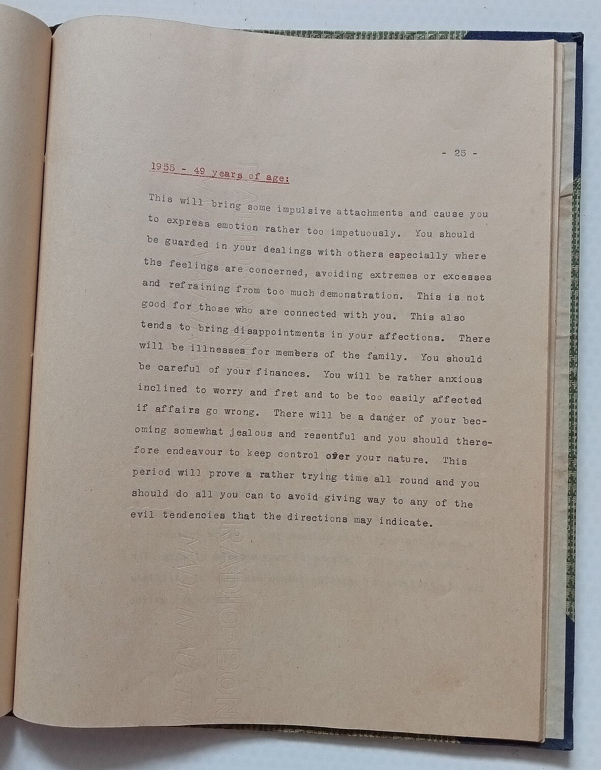 AOP India 1954 book with a year by year astrological & palmist life predictions