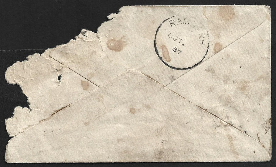 AOP India RANGOON STEAMER SERVICE sc on 1887 envelope piece