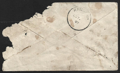 AOP India RANGOON STEAMER SERVICE sc on 1887 envelope piece