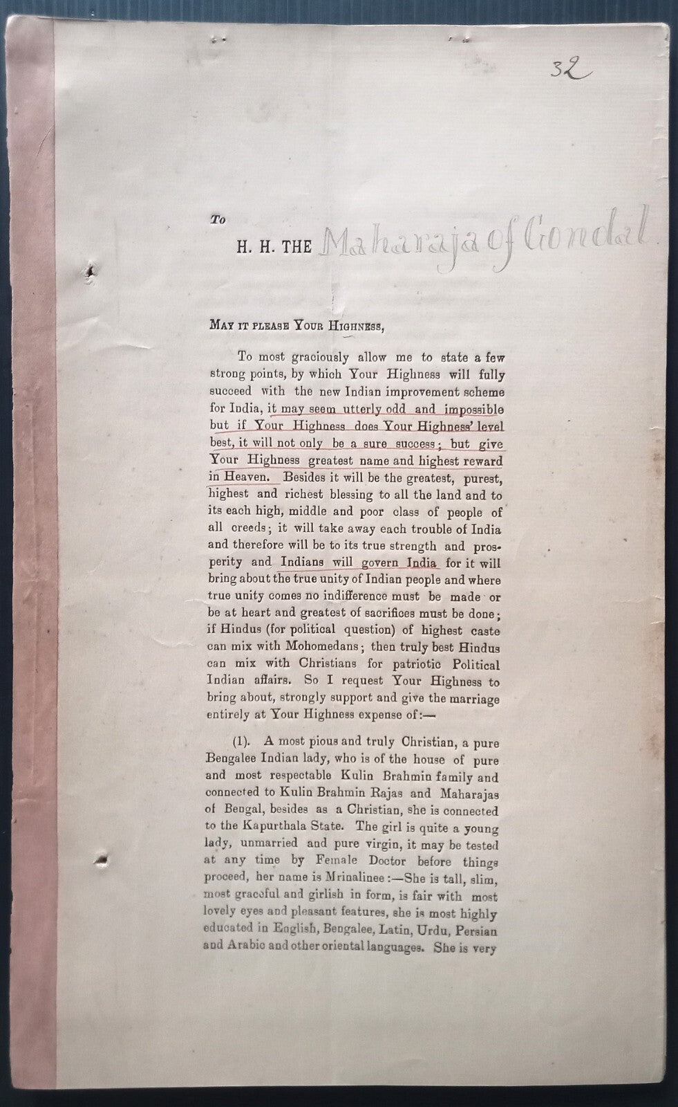 Search for a Maharaja husband for the Glory of India 1905 printed & ms documents
