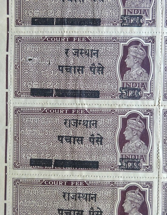 India provisional 50p on KGVI 1R8a block 1 with RUJSTHAN on motor permit