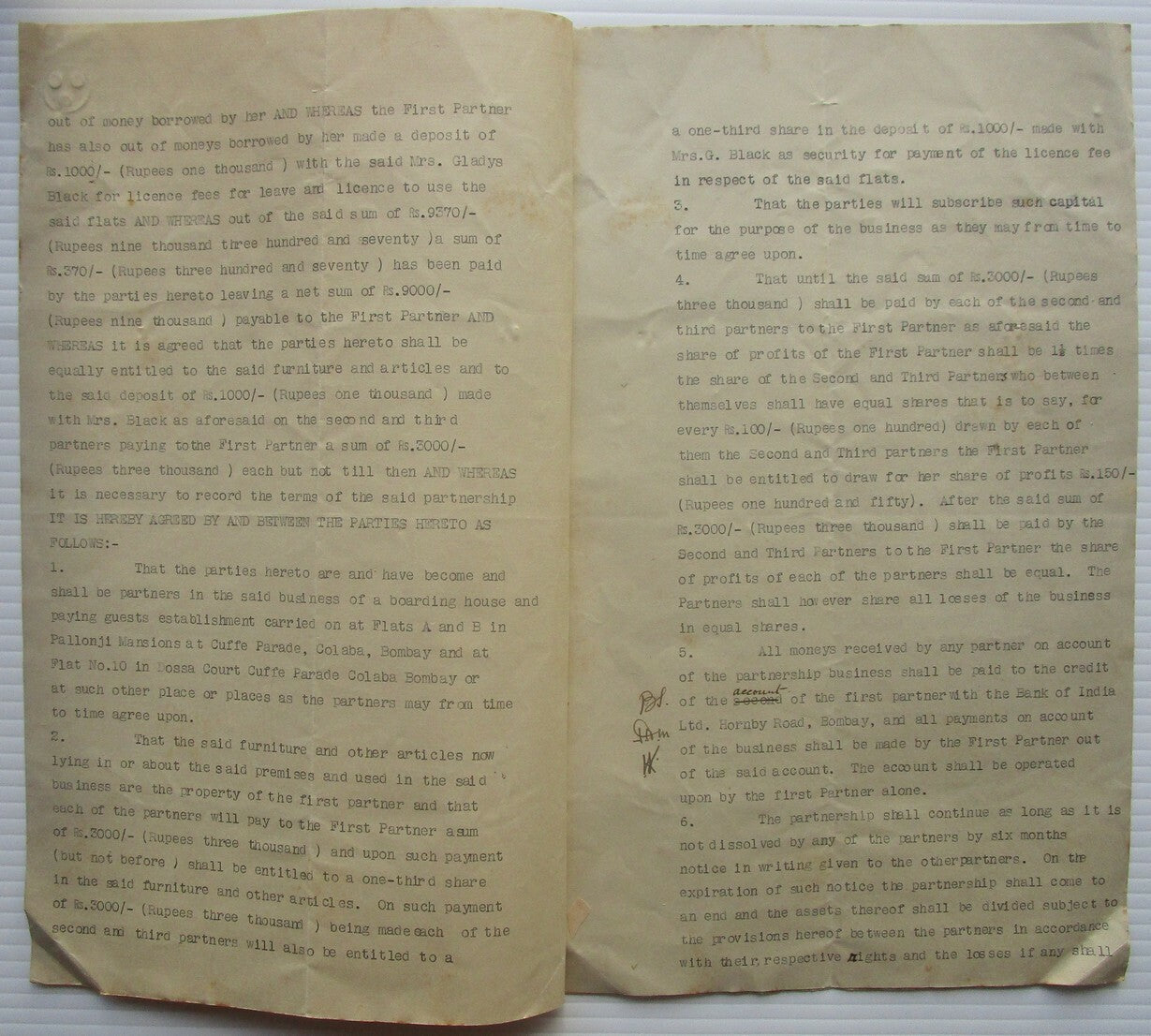 India 1946 Agreement of Partnership document with Special Adhesive KGV 30R