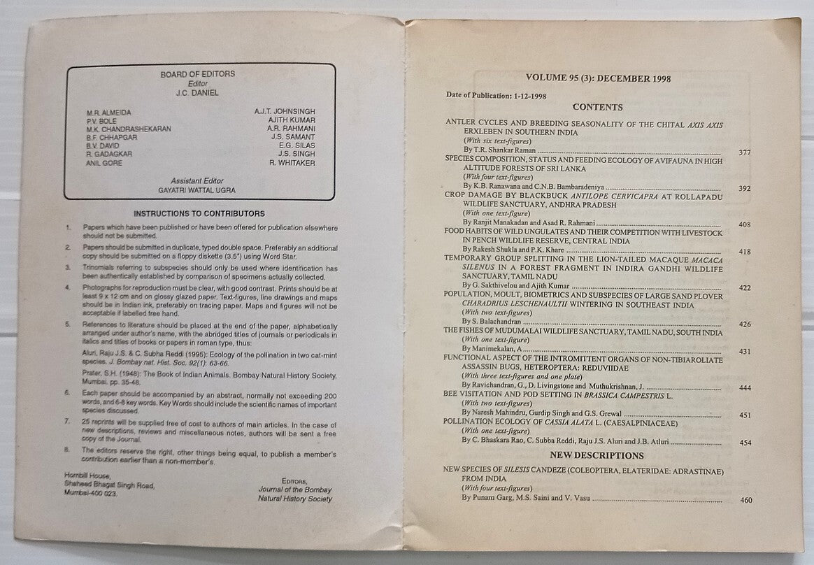 India JOURNAL OF THE BOMBAY NATURAL HISTORY SOCIETY Dec 1998