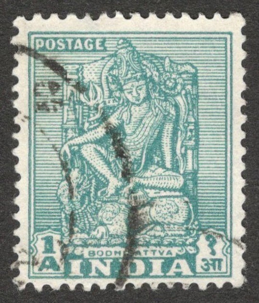 AOP India 1950-51 1a blue WATERMARK INVERTED used. SG 333aw £45