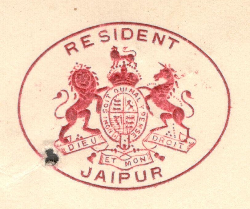 AOP India Jaipur State crested signed letter 1916 RESIDENT JAIPUR