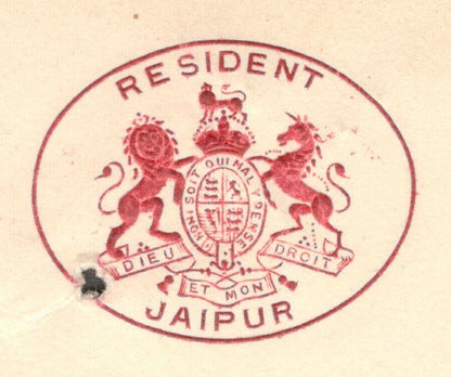 AOP India Jaipur State crested signed letter 1916 RESIDENT JAIPUR