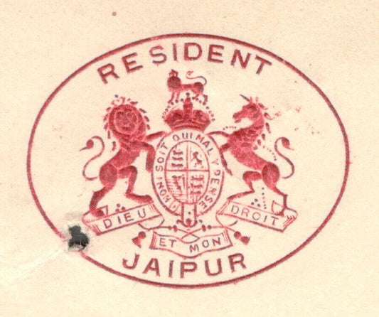 AOP India Jaipur State crested signed letter 1916 RESIDENT JAIPUR