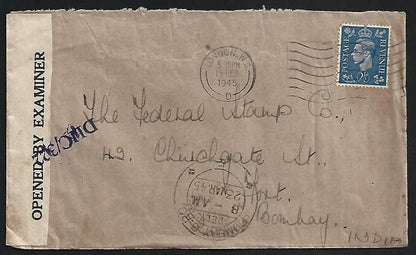 GB WW2 1945 censored cover London W.C. to Bombay, India