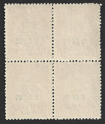 "India Travancore State 1943 2ca on 1 1/2ch perf. 12 1/2 MNH block of 4 SG 73 £7