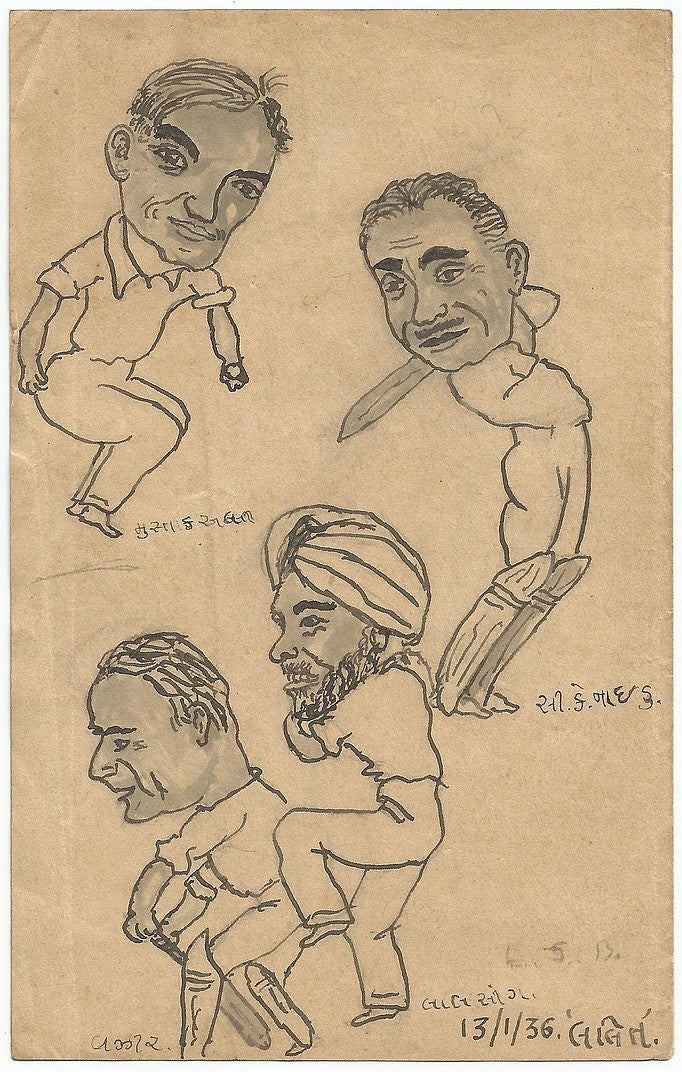 Cricket 1936 Indian team’s tour of England sketches by cartoonist Lalit Booch Ӝ