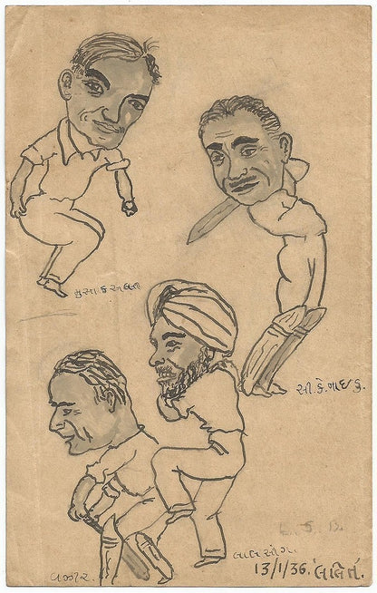 Cricket 1936 Indian team’s tour of England sketches by cartoonist Lalit Booch Ӝ