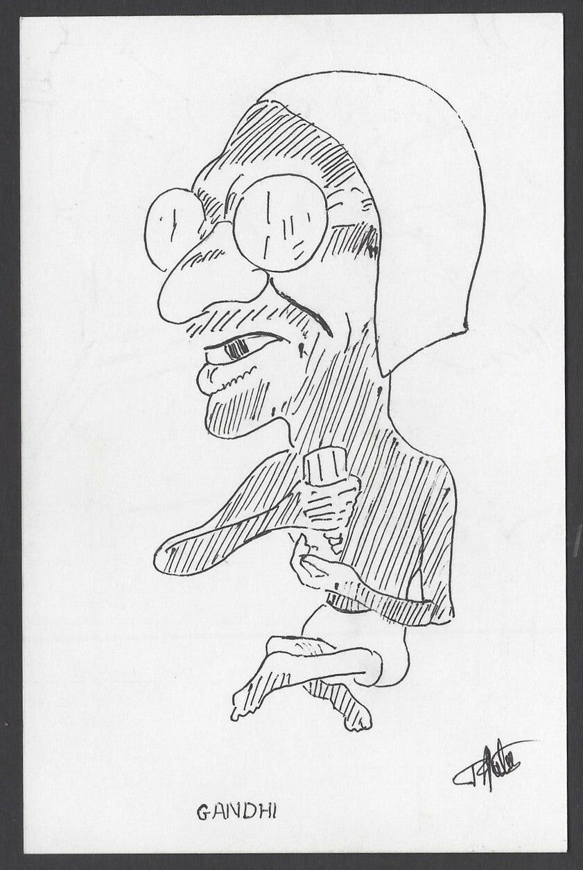 India hand drawn (ink) postcard Gandhi