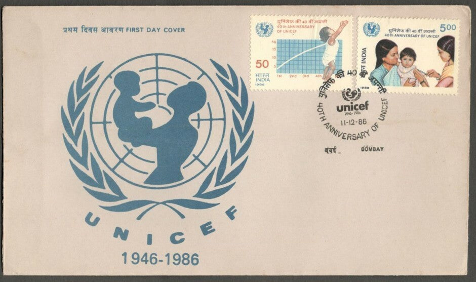 AOP India 1986 UNICEF set of 2 on FDC First Day cover