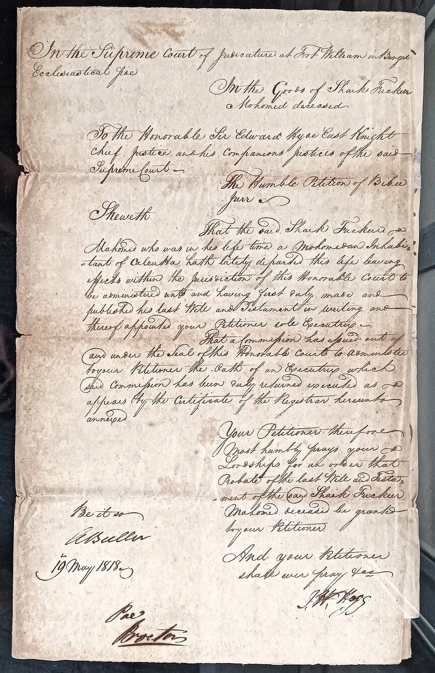 India King George IIII 1818 Fort William, Calcutta 2 page document