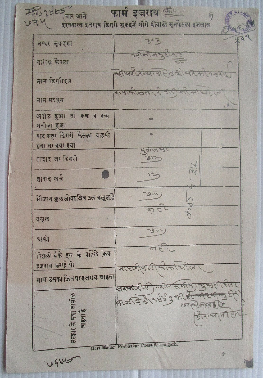 India KISHANGARH State unlisted stamp papers collection 2a to 1R (8)