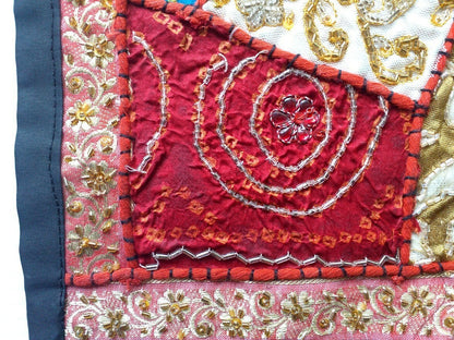 Vintage multipurpose Indian mat wi hand embroidery, sequins, stones, wood, etc