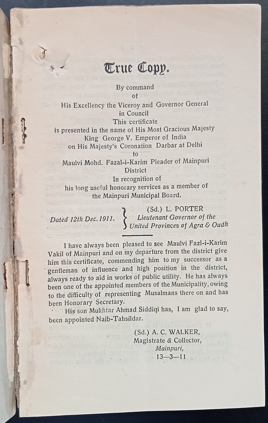 India 1911 Testimonials (resume) booklet
