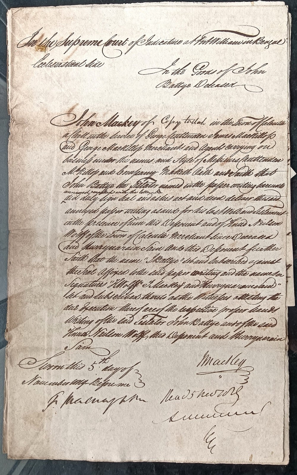 India King George IIII 1819 Fort William, Calcutta 2 page document