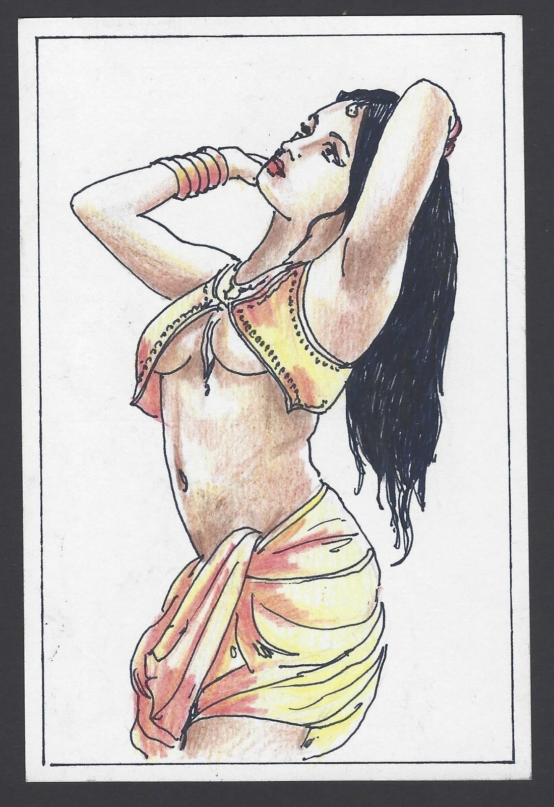 India beauty on hand painted postcard