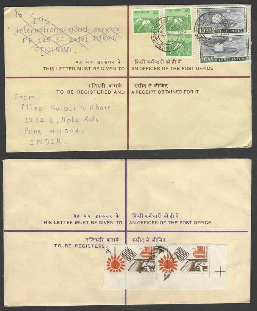 India 8 different registered envelope uprated & used to Finland (8)