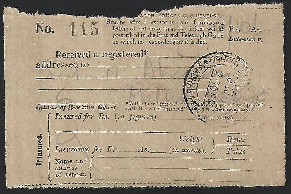 India & States 1883-1940 postal receipts (11)