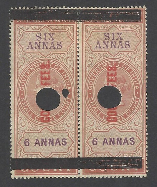 AOP India QV 1870 COURT FEES red ovpt on SMALL CAUSE COURT 6a pair Bft 153