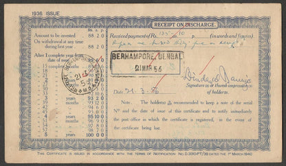 (AOP) India 1936 Post Office 5 Year Cash Certificate 100R