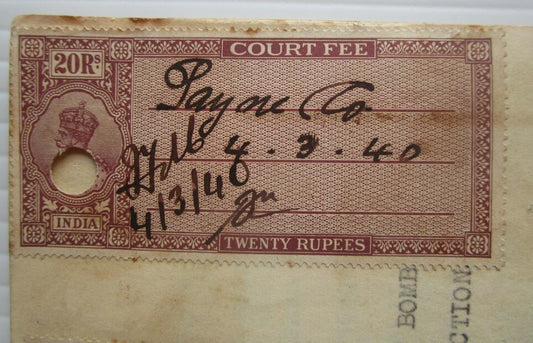 India 1940 31pg doc Eno Fruit Salts vs impositor KGV Court Fees 20R (3), 5R