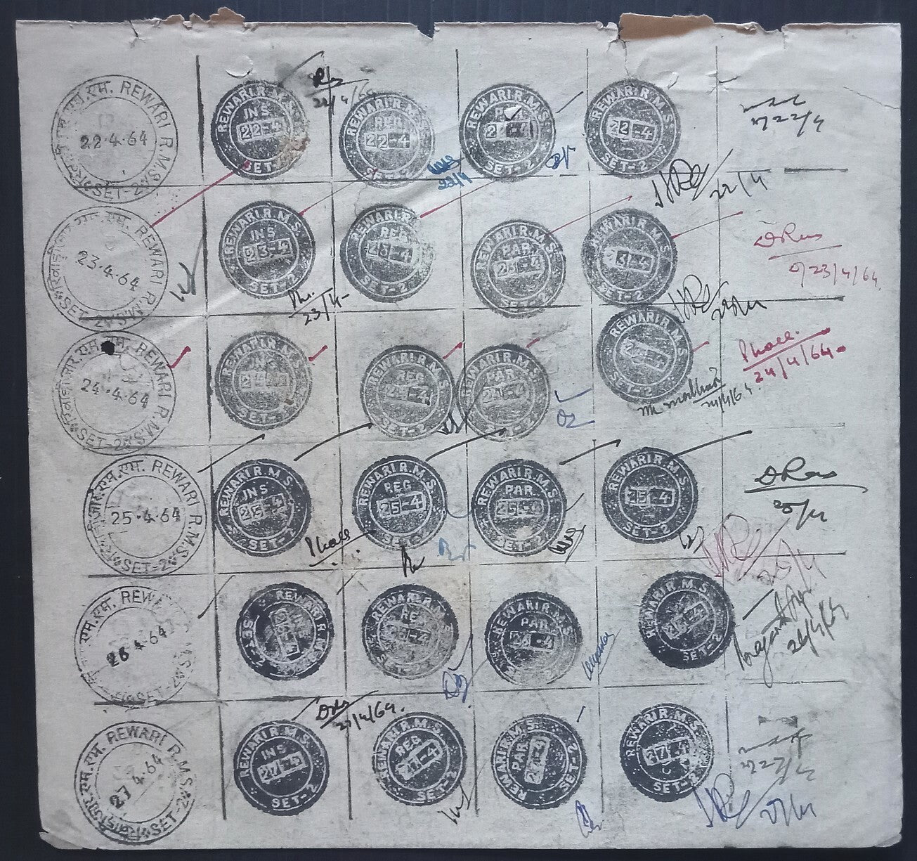 India 1955-67 Post Office daily postmark proof impression sheets (24)