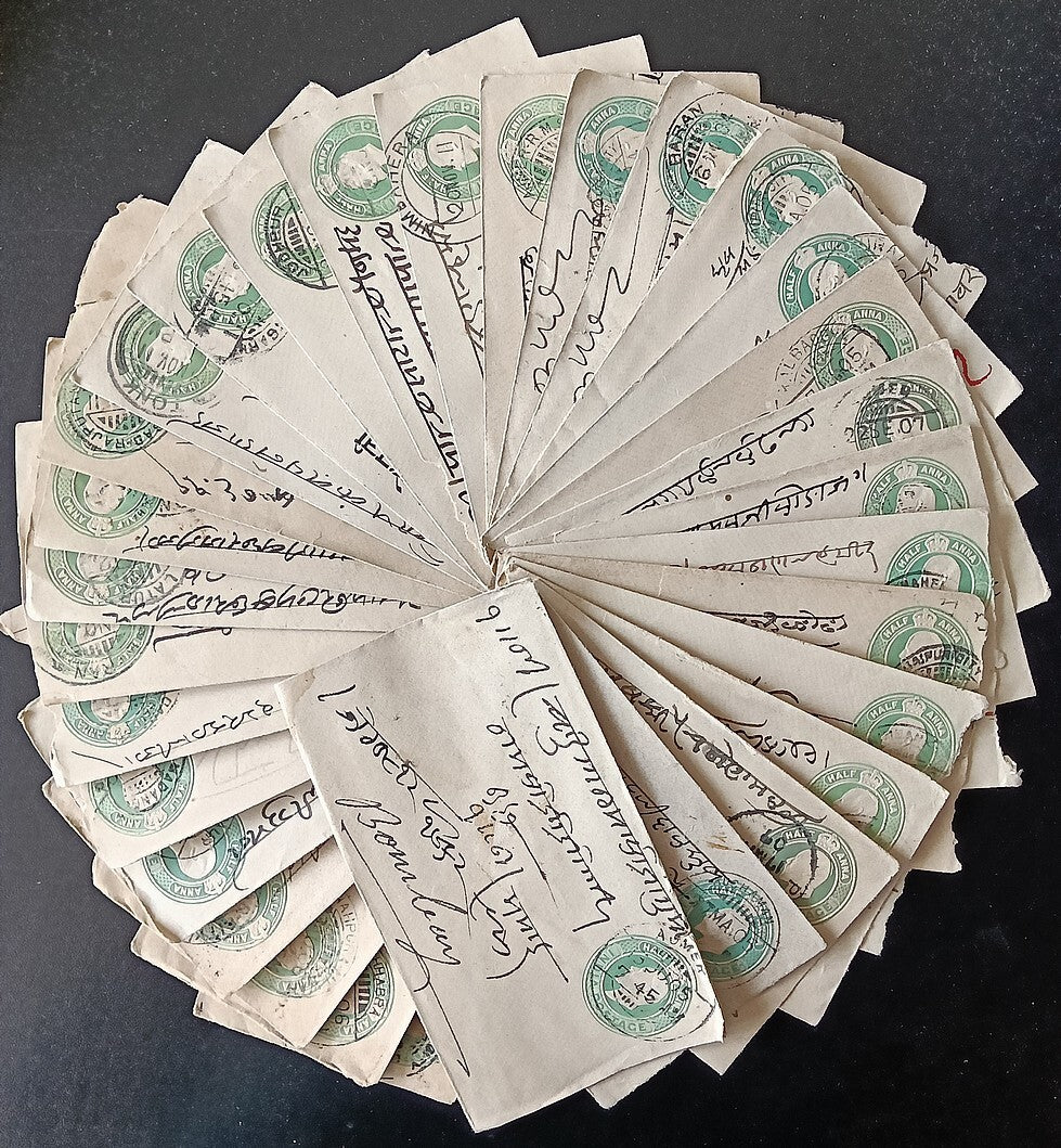 India KEdVII 1/2a green envelopes x 100 selected for condition WHOLESALE