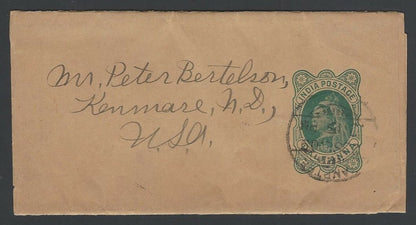 India QV 1/2a wrapper from Kamptee to USA