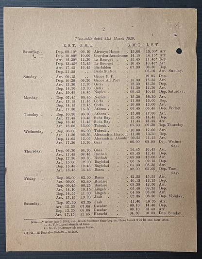 India POSTAL NOTICE 11th May 1929 Discontinuance of Basrah-Cairo Air Mail, etc.