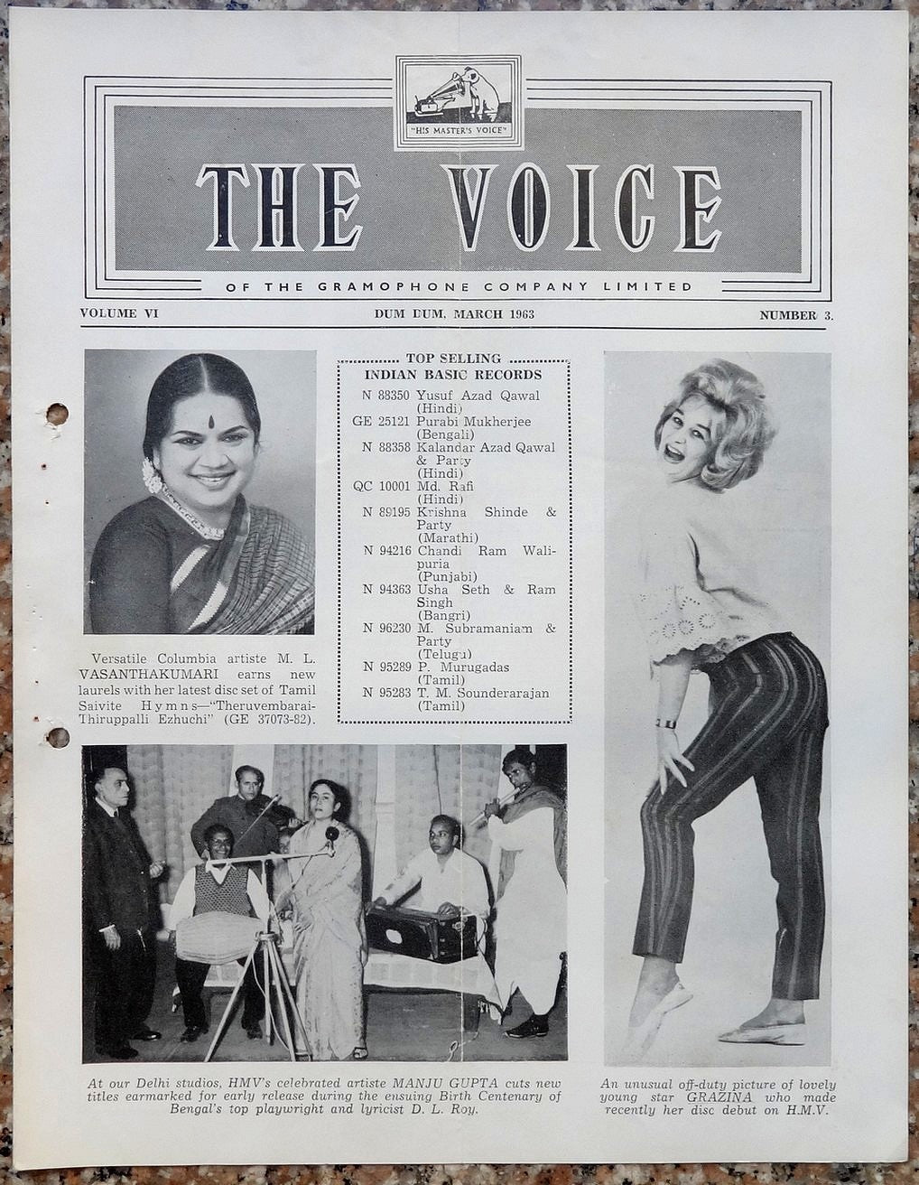 India THE VOICE March 1963 HMV Magazine - GRAZINA