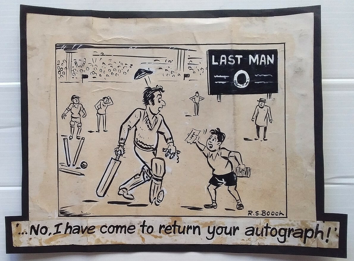 India 1940s Cricket Cartoon by cartoonist Ramesh Booch