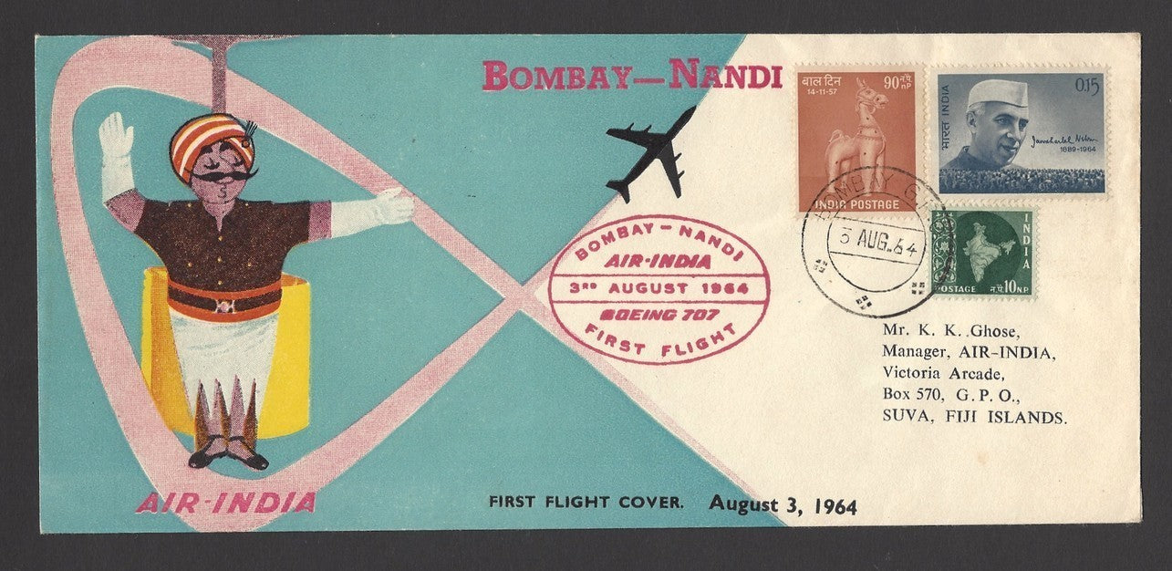 Fiji 1962 Nandi – Bombay & Bombay – Nandi Air India First Flight covers (2)