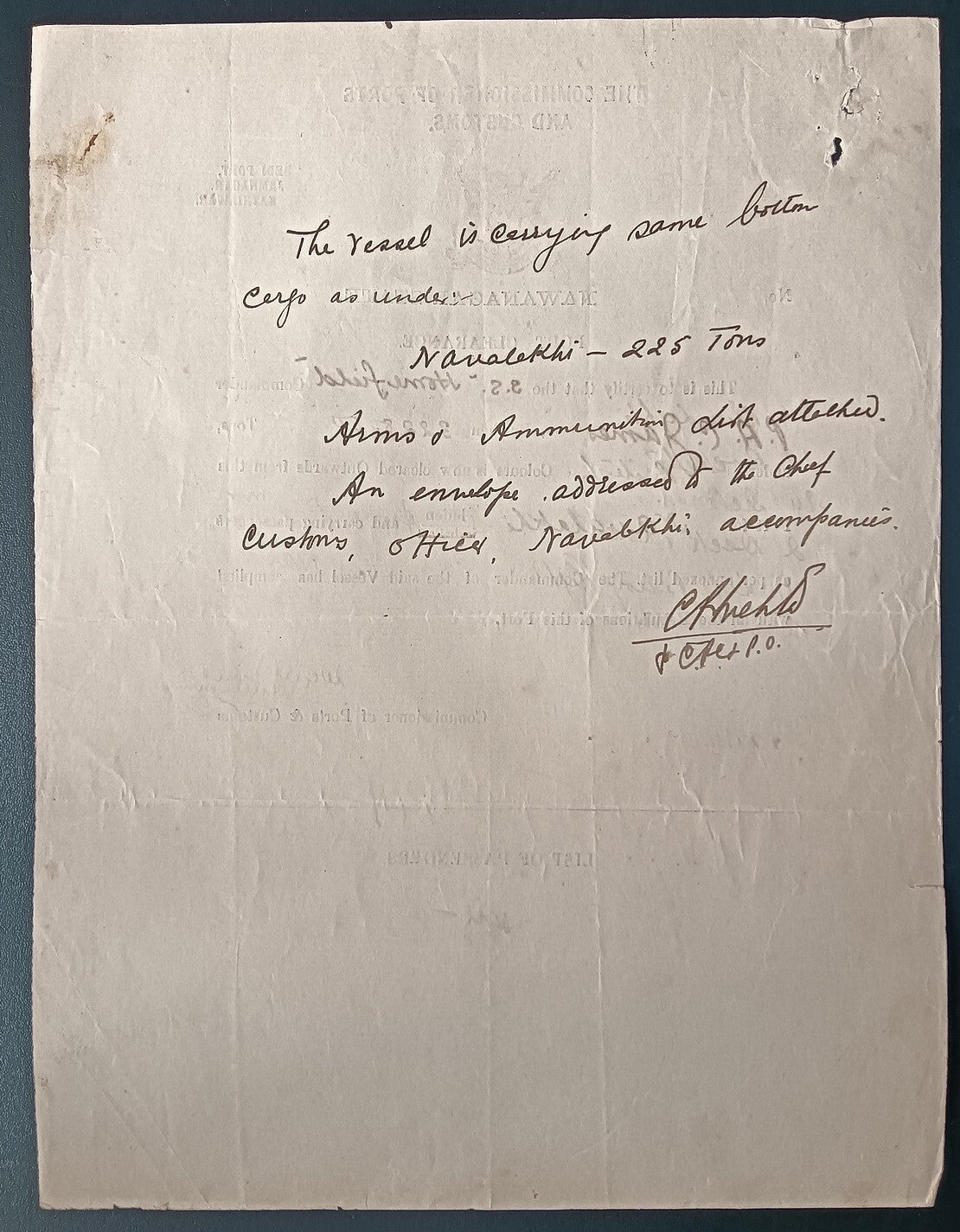 India Navlakhi Port, Morvi 1933 outgoing ship Port Clearance S.S. HOMEFIELD