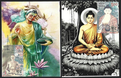 India 2007 Buddha set of 6 on 6 Sarnath 2022 maximum cards