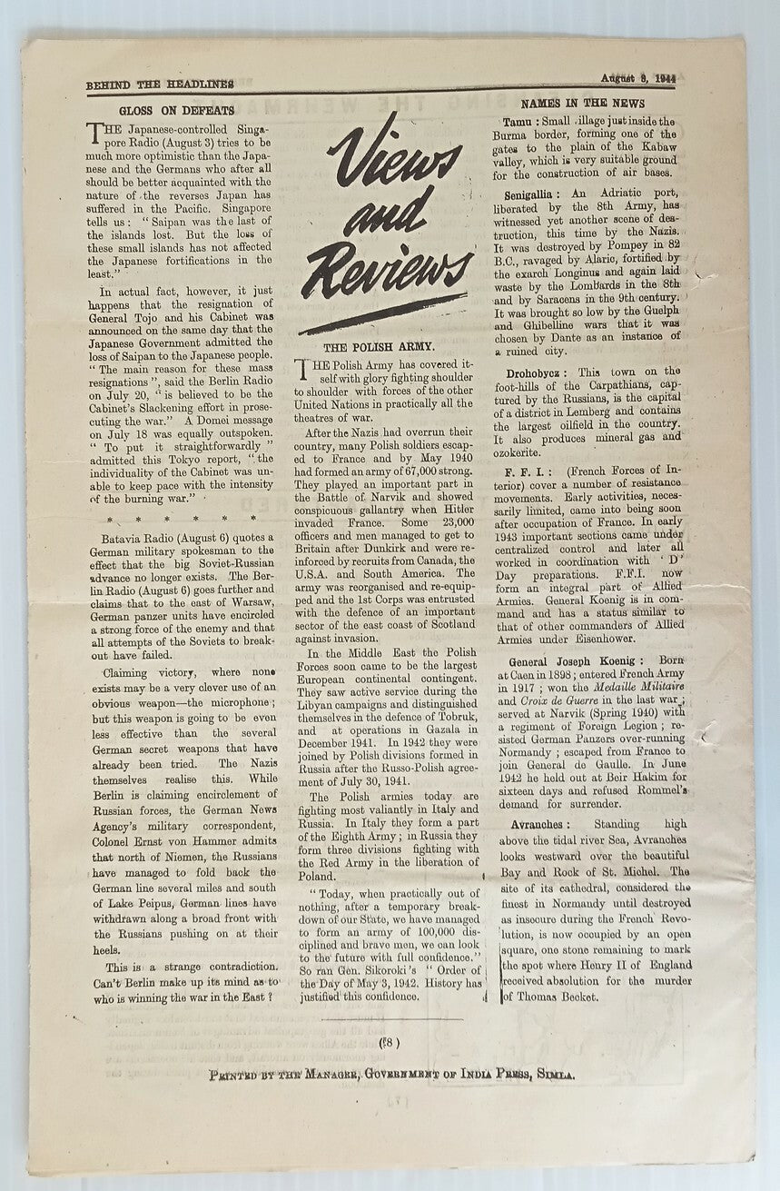AOP India 1944 WW2 Propaganda rag BEHIND THE HEADLINES DEFENCE OF INDIA 8pgs