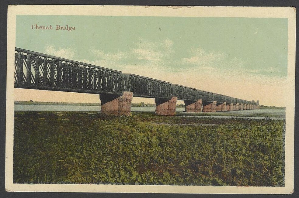 AOP India vintage postcard Chenab Bridge, Dharot
