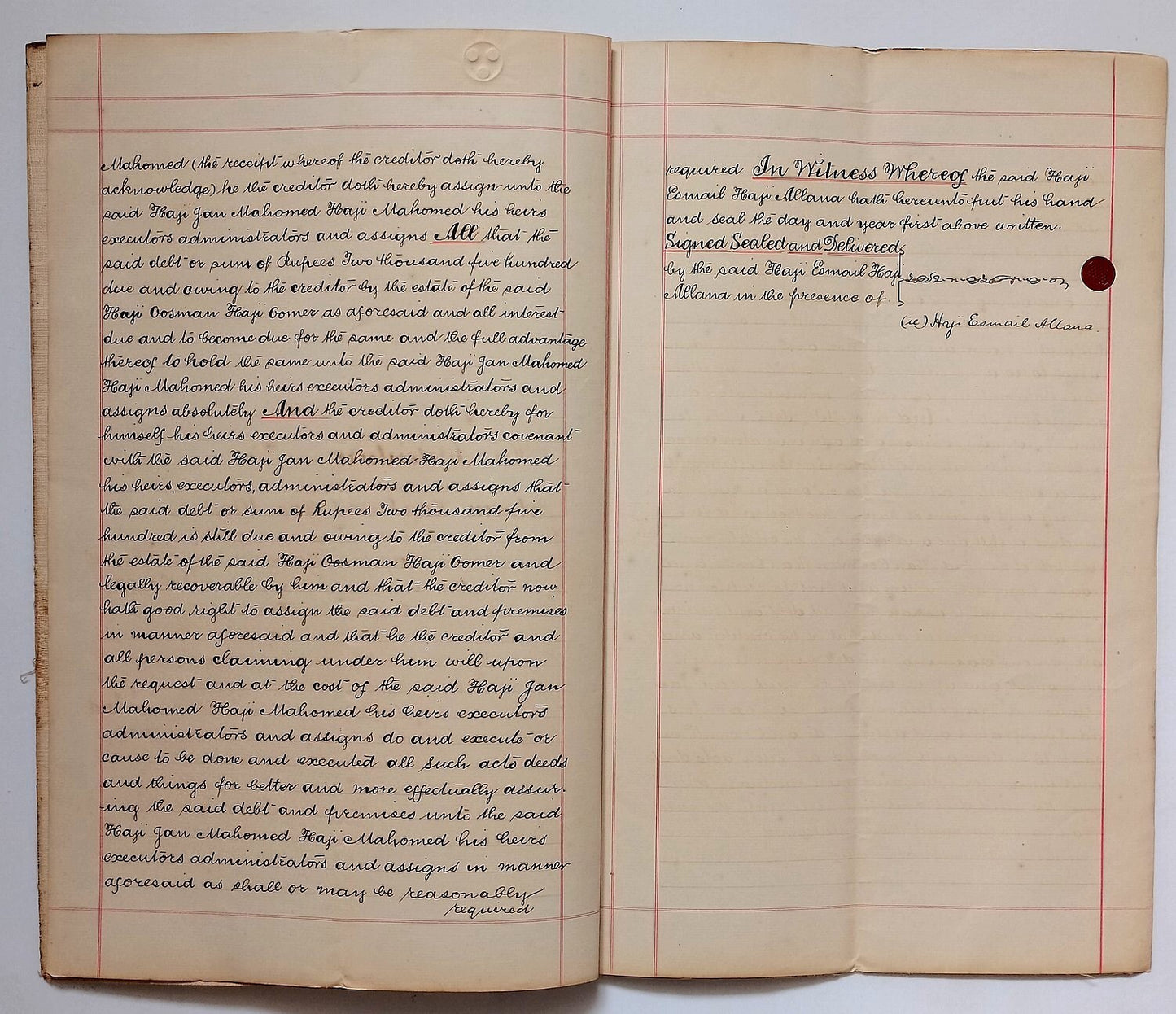 AOP India QV Queen Victoria 1868 Special Adhesive 10R on 1903 indenture 3 pgs