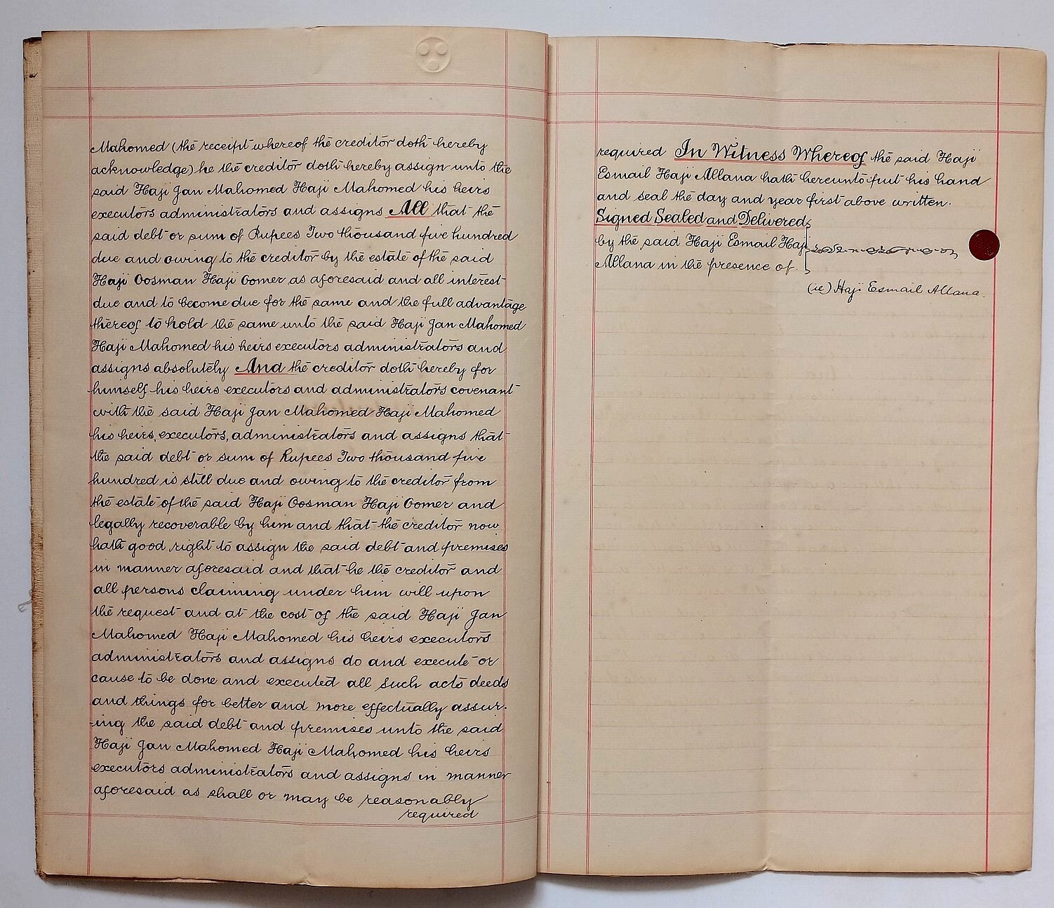 AOP India QV Queen Victoria 1868 Special Adhesive 10R on 1903 indenture 3 pgs