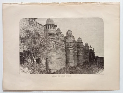 AOP India 1876 Woodcut Engraving THE KING PAL PALACE GWALIOR