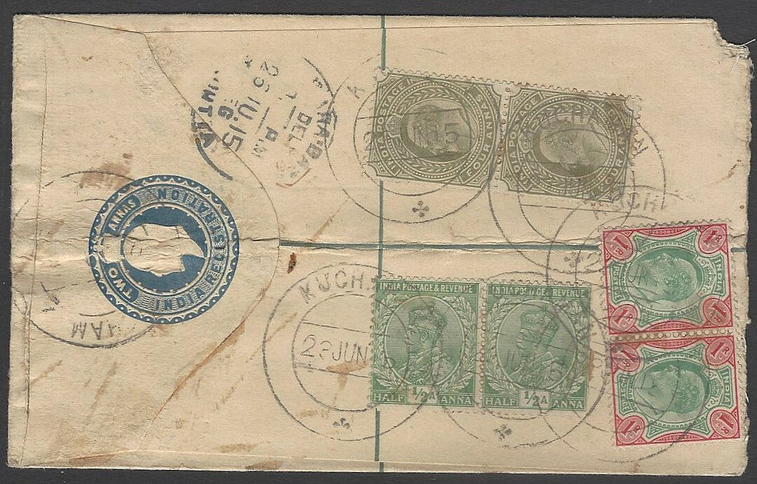 AOP India Kedvll 2a registered envelope uprated Kedvll 1R pair, etc.