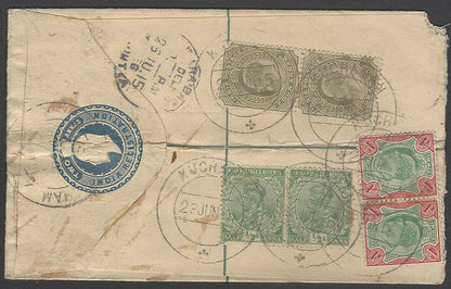 AOP India Kedvll 2a registered envelope uprated Kedvll 1R pair, etc.