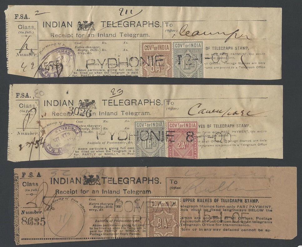 India Telegraph receipts with QV and KedVII TELEGRAPH STAMPS (6)