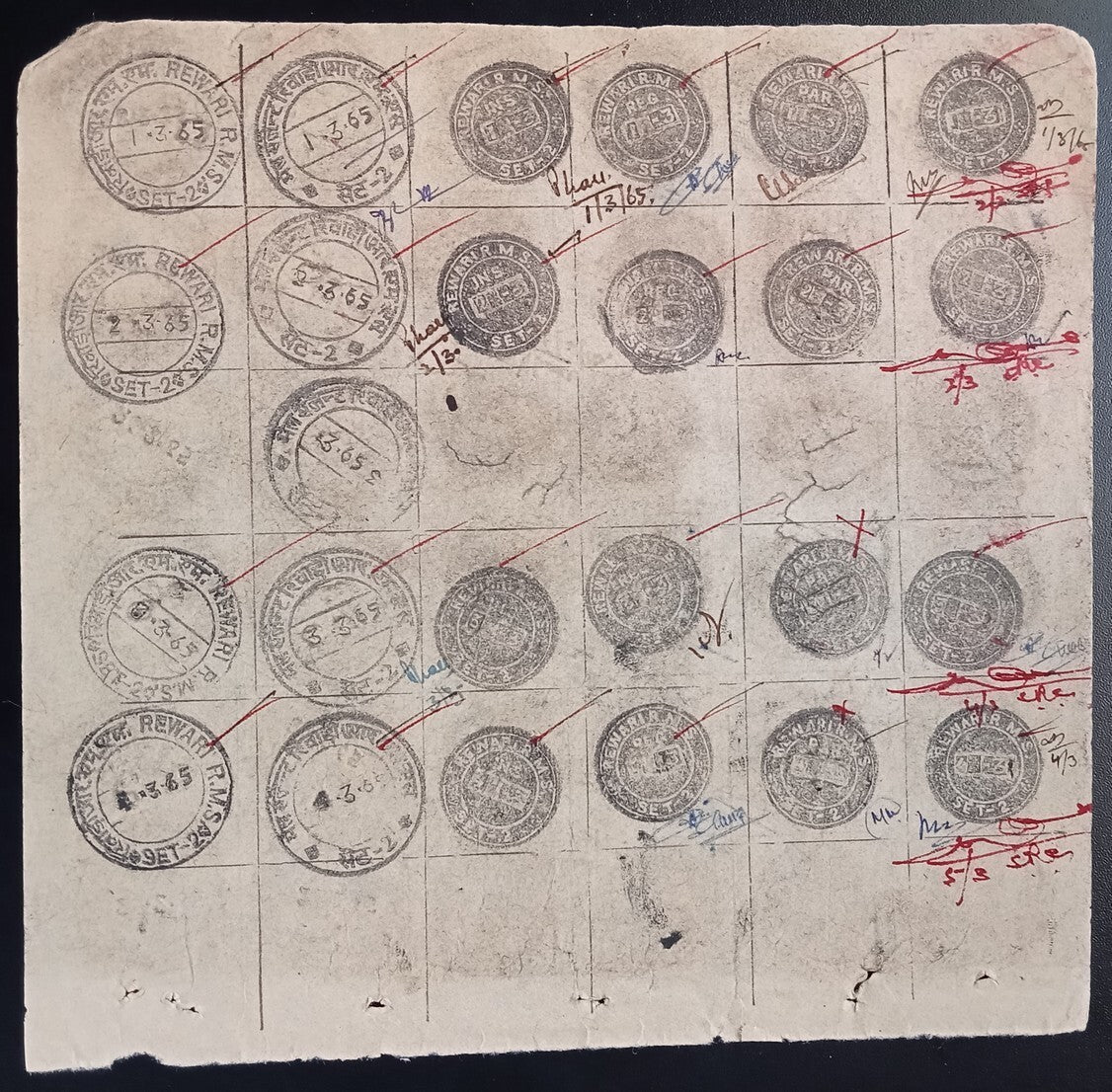 India 1957-68 Post Office daily postmark proof impression sheets (18)