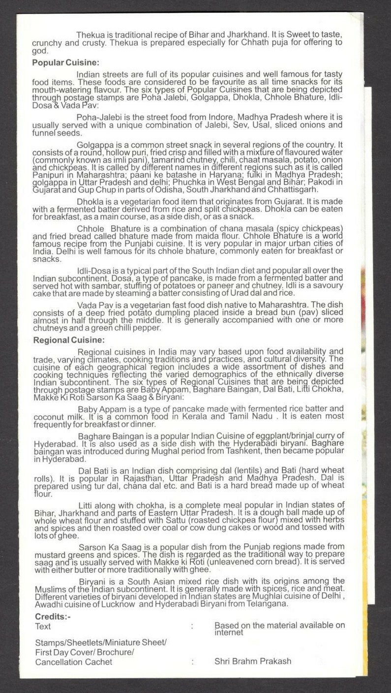 India 2017 INDIAN CUSINE set of 4 MS used on 4 information brochures
