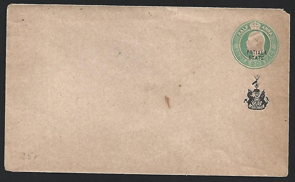 India PATIALA STATE 1904 KEdVII 1/2a green large envelope mint. HG #B12