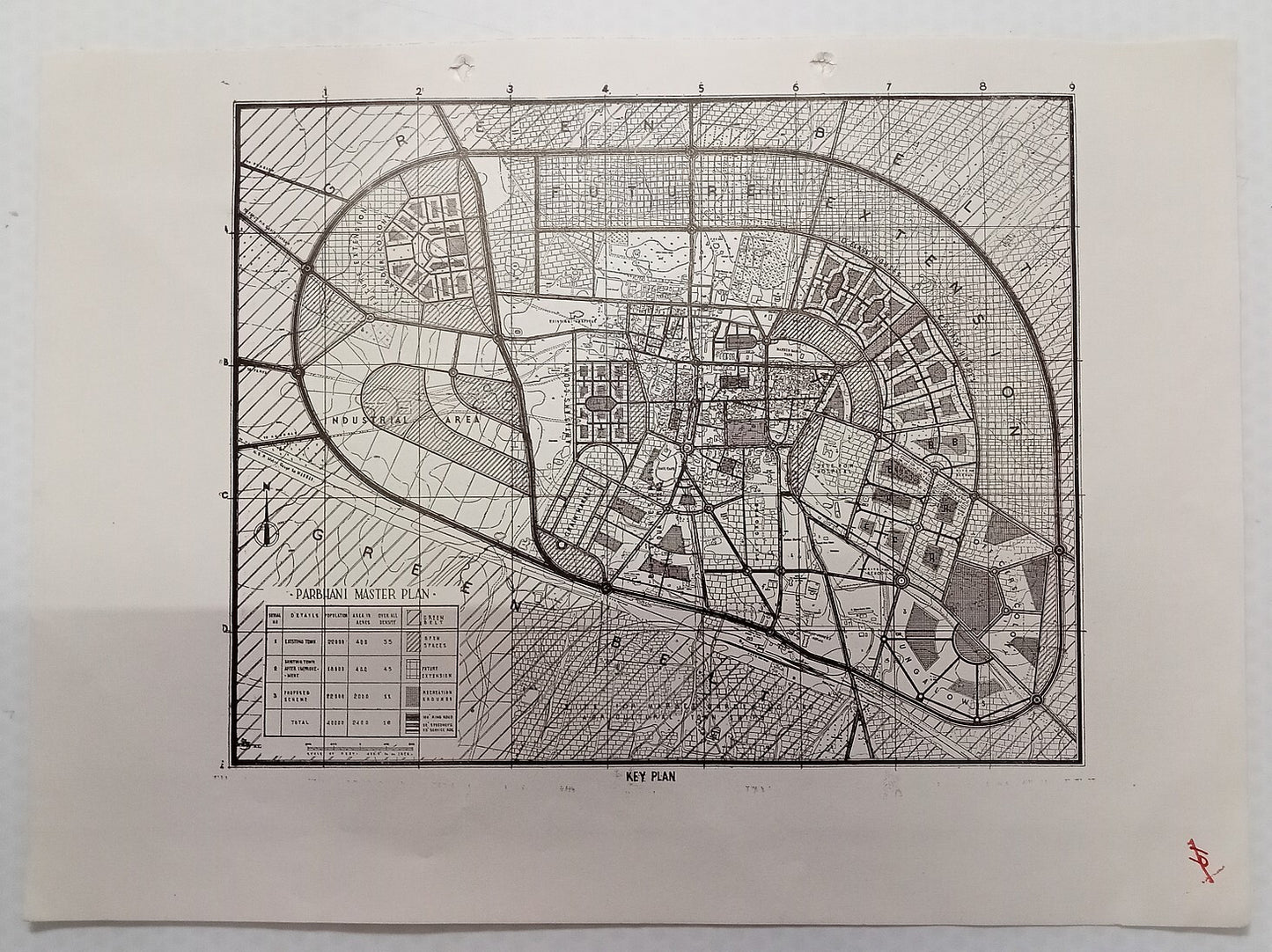 PARBHANI MASTER PLAN 1946 map ex-libris Hyderabad State India 8"x12"